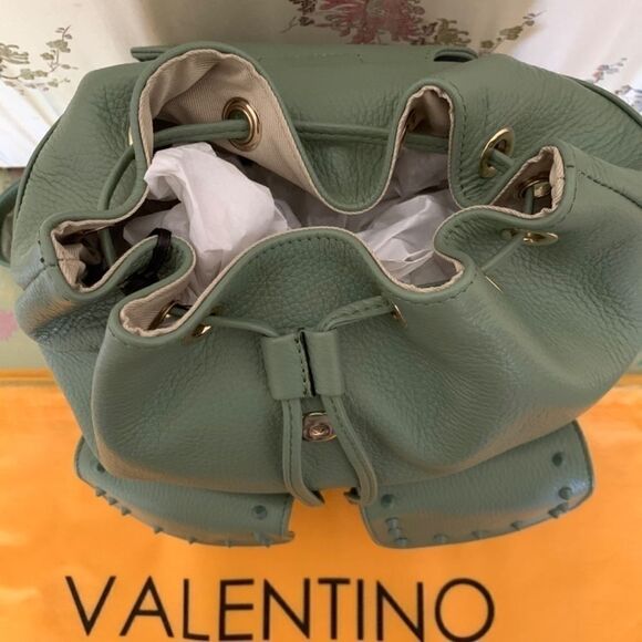 NWT Valentino Backpack Rockstud Green Leather Authentic - Picture 7 of 16